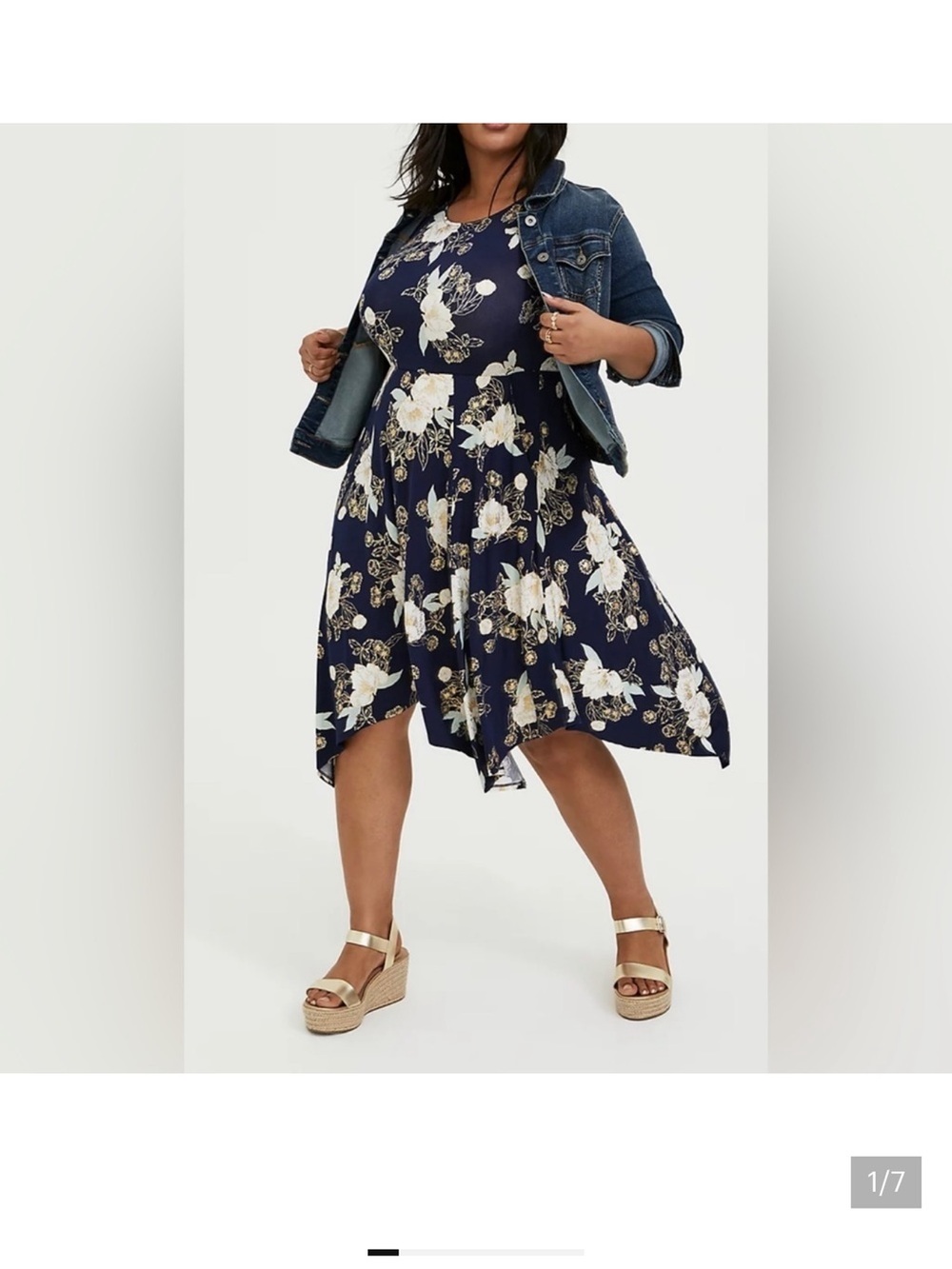 Torrid 2 Navy Floral Asymmetrical Hem Dress